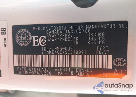 2009 Toyota Matrix Xr z USA, uszkodzony, nr VIN 2T1KE40EX9C018991